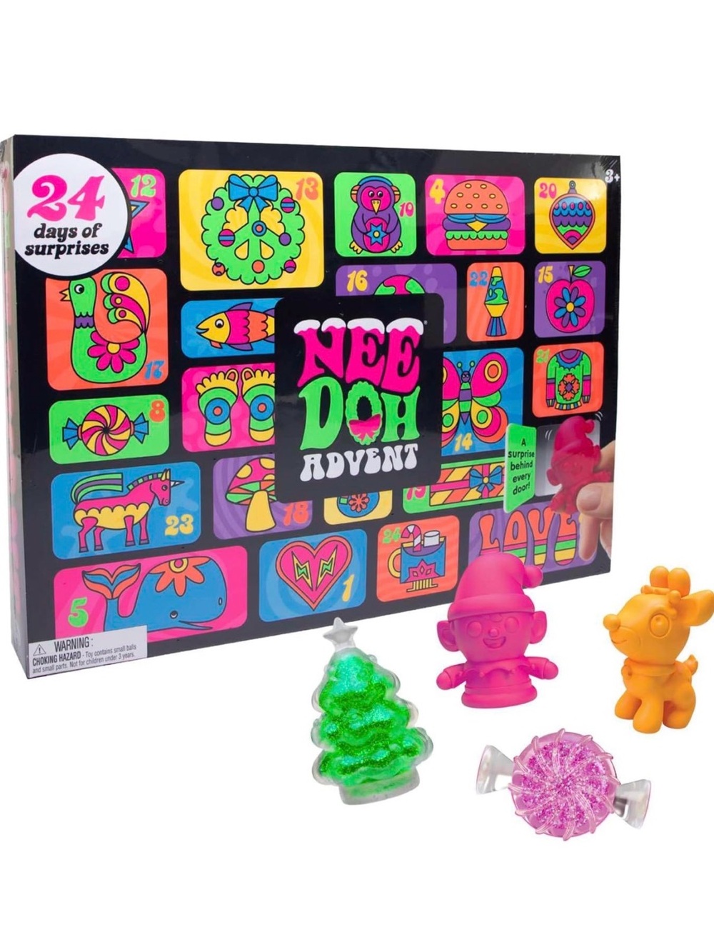 Schylling NeeDoh Squishmas Advent Calendar, 24 Mini Squishes Christmas Countdown